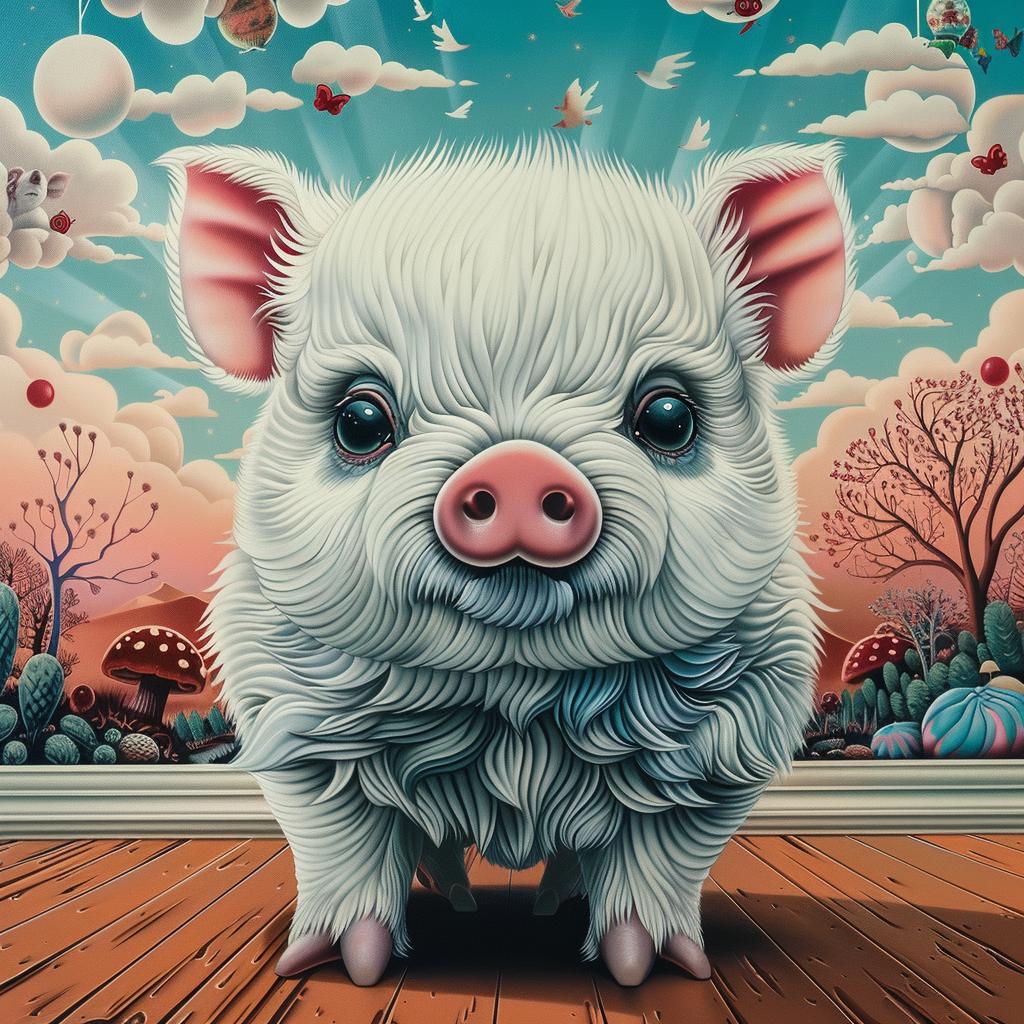 Pig  Kawaii  White  Background  Oversized  Painting  Large  Head  Cute  Animal 1033947