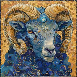 ram  portrait  comic  vintage  swirls  blue  gold  art  illustration  creature 1076913
