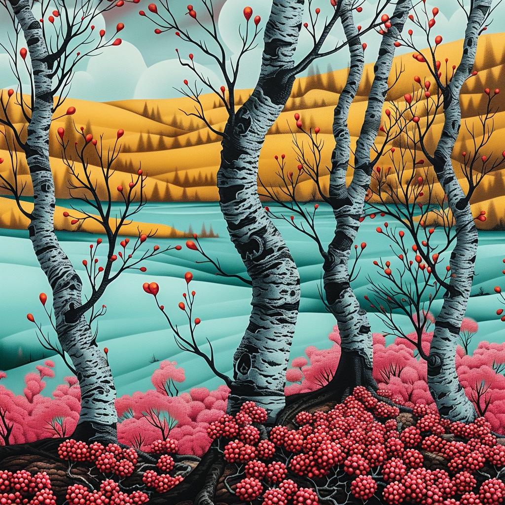forest  winter  animated  folk  vibrant  illustration  sinuous  colorful  nature  landscape 945202