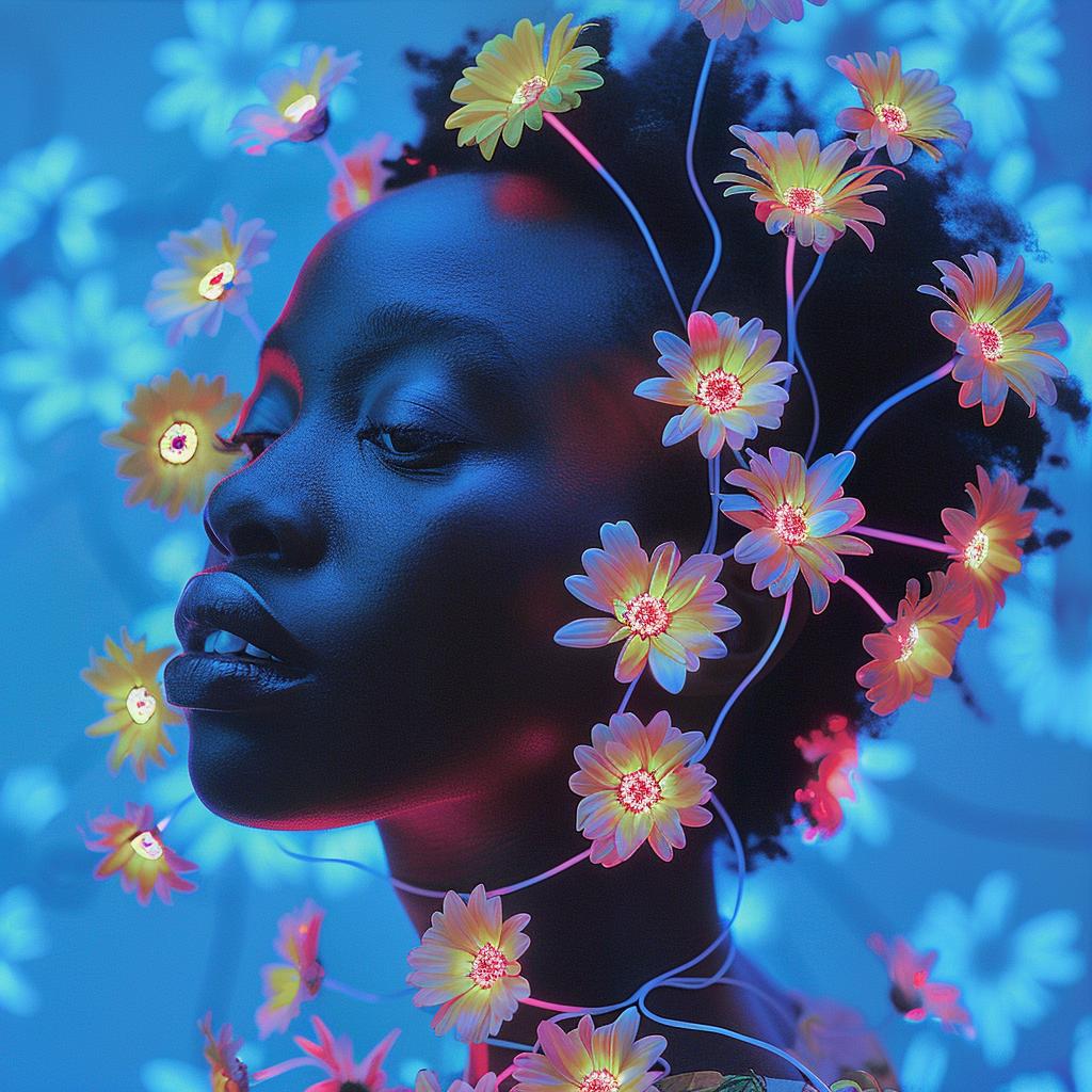 surreal  album  cover  neon  flowers  woman  flowerpunk  creative  vibrant  art 974724