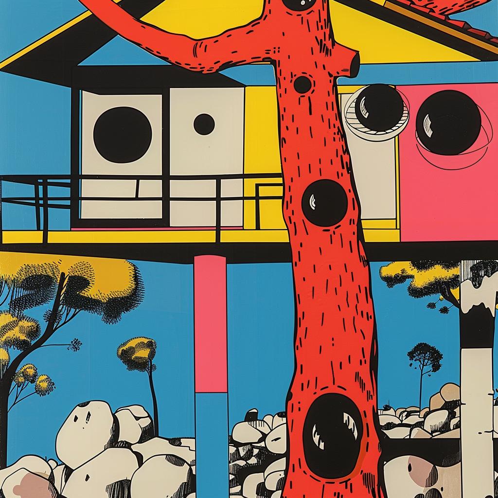 surreal  album  cover  painting  house  tree  colorful  art  creative  Tsukioka 1021317