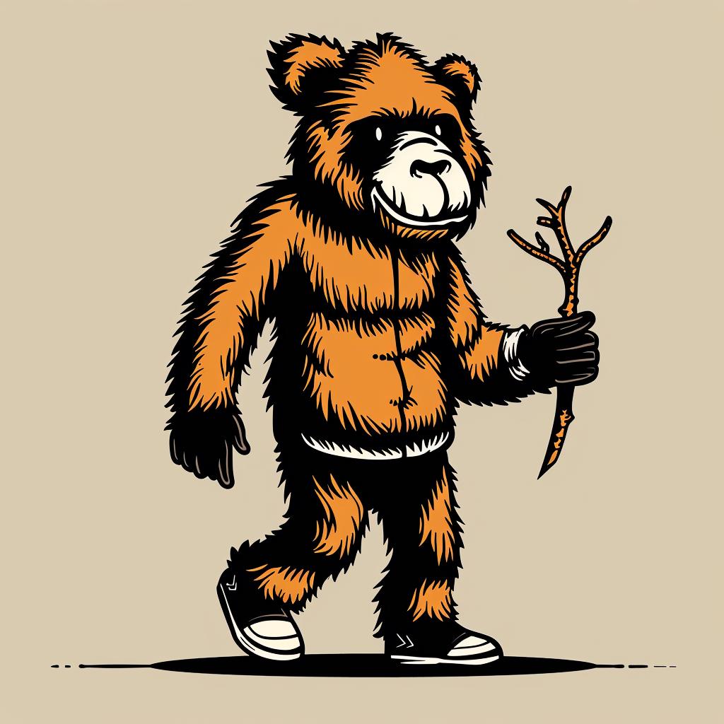 bear  stick  cartoon  animal  playful  whimsical  nature  fantasy  humorous  illustration 939961