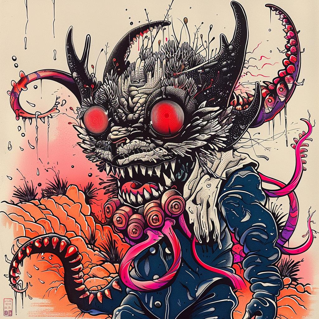 drawing  demon  red  eyes  japanese  lettering  occult  illustration  dark  art 948135