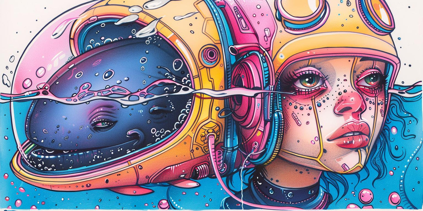 whale  underwater  ocean  astronaut  helmet  colorful  fantastical  imaginative  vibrant  surreal 940513