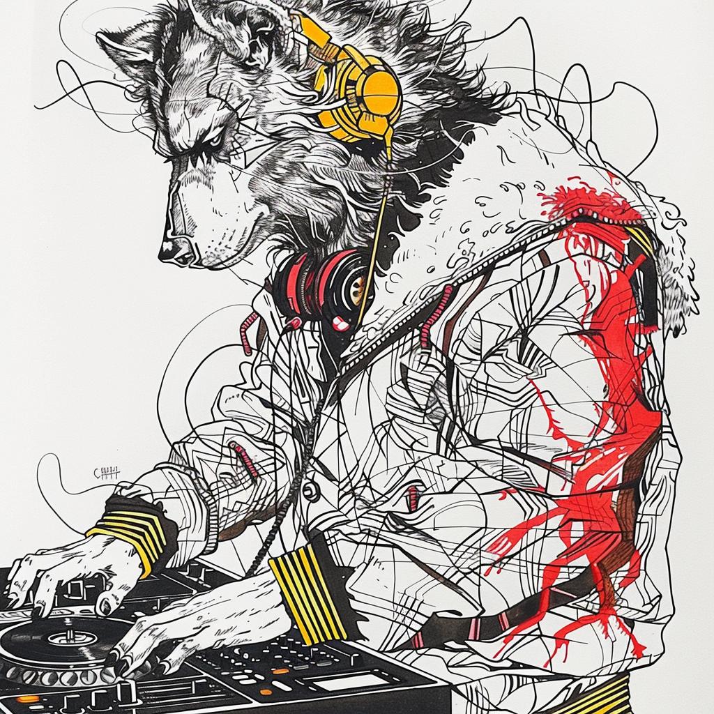 wolf  DJ  turntable  mixing  console  music  playful  imaginative  fantasy  party 951738