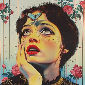 امرأة رأس فراشة رسم كروموجرافي ملون طبيعة صورة خيالية رقيقة 1057652