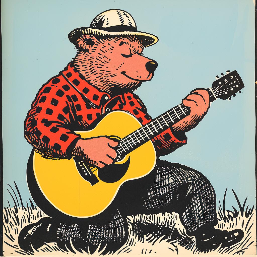 bear  guitar  rockstar  clothing  cartoon  musical  colorful  whimsical  illustration  playful 921849