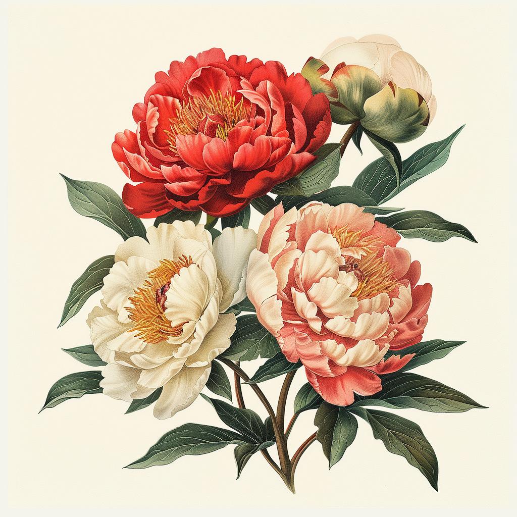 peonies  flowers  illustration  white  background  canvas  art  design  floral  nature 971749