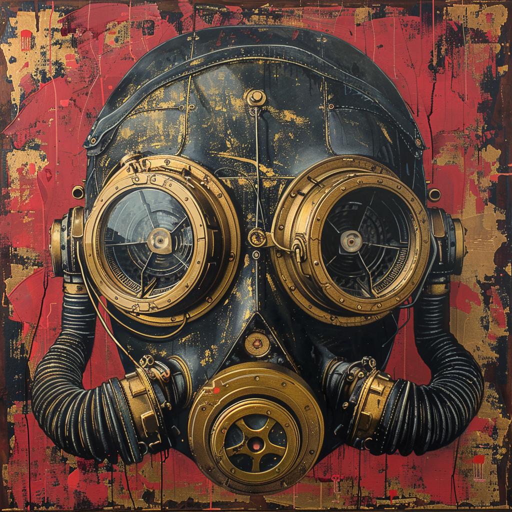 gasmask  surreal  futuristic  screenprinting  hyper-realistic  encaustic  art  Emily  Balivet  red 959931