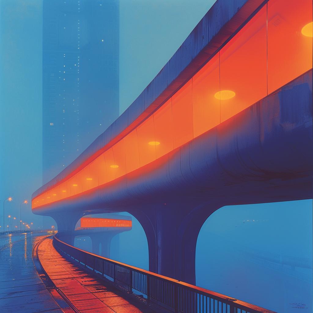 lighting  sci-fi  futuristic  surreal  unusual  colors  orange  river  bridge  glow 1031320