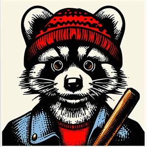 raccoon  hat  baseball  bat  funny  animal  humorous  character  playful  illustration 1039639