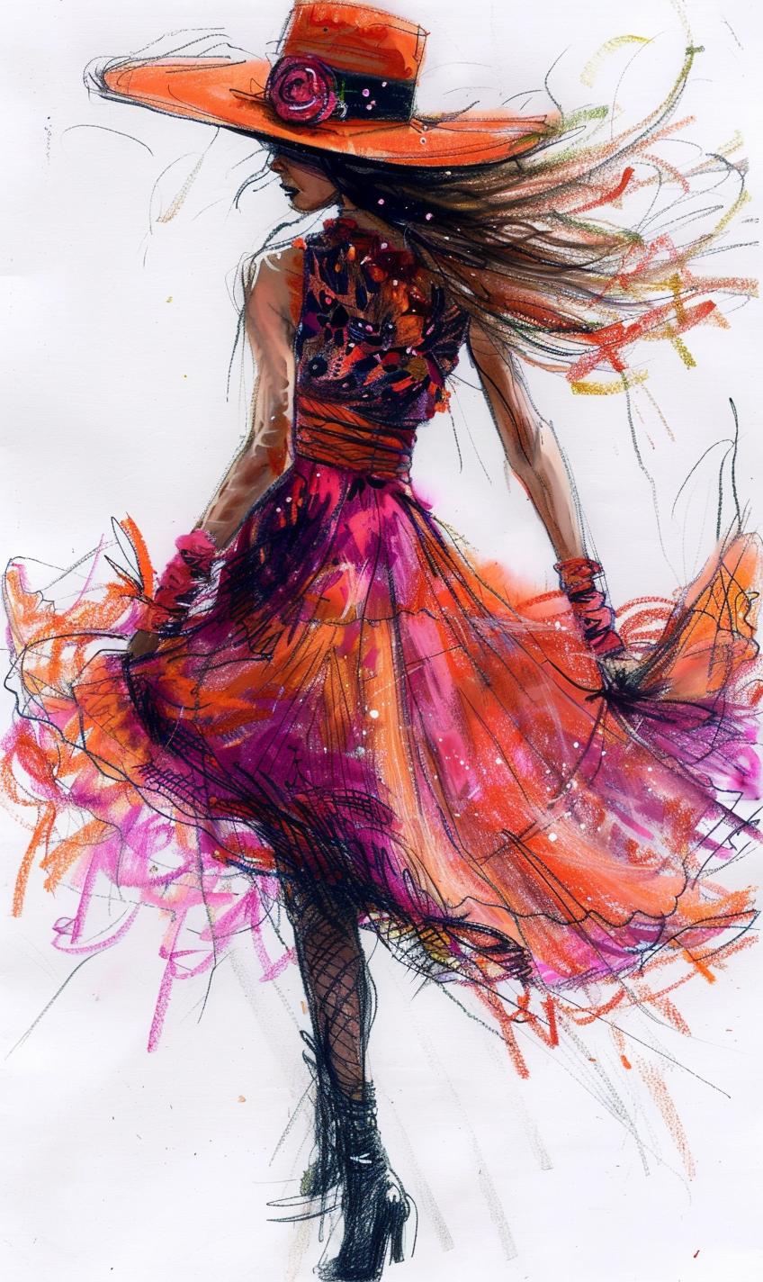 fashion  sketch  pastel  woman  dress  long  hair  art  illustration  style 953593