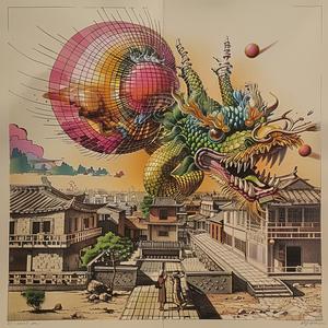 vintage  poster  Chinese  dragon  city  flying  unexpected  art  design  illustration 1036602