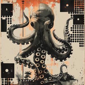 octopus  black  background  chromolithography  tentacles  painting  canvas  art  stylize  vector 1048532