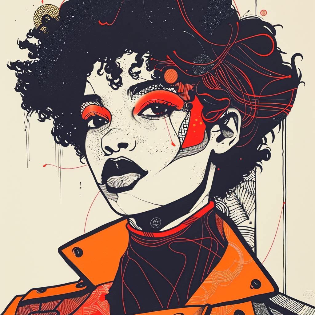 Pop Art  Kerry  Washington  orange  jacket  black  hair  afro  portrait  illustration 938716