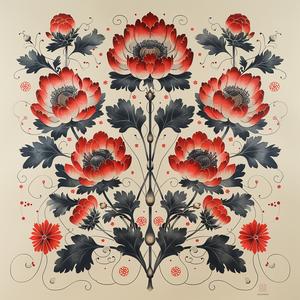 symmetrical  design  Japanese  floral  minimal  artnouveau  badge  shield  linocut  tattoo 1078630