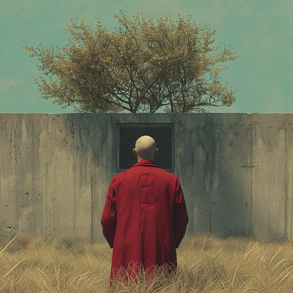 surreal  album  cover  spiritual  naturalistic  red  coat  wall  mysterious  urban 976004