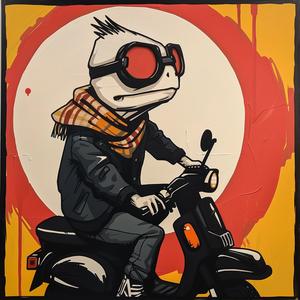 turtle  moped  painting  confident  whimsical  animals  humorous  colorful  transportation  playful 1071151