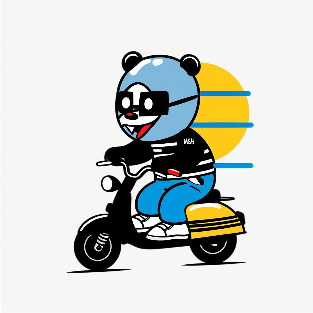 bear  scooter  cartoon  happy  minimal  blue  yellow  simple  fun  illustration 955544