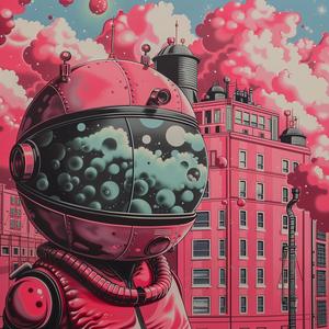 minimal  chromolithography  astronaut  suit  pink  clouds  fantasy  space  art  surrealism 1037499