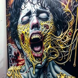 رجل فم مفتوح لوحة رعب تعبير عاطفي رسومي مزعج مكثف 1036821