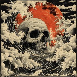 album  cover  skull  ocean  waves  red  sun  surreal  chaos  symbolist 1078296