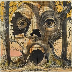 surreal  forest  cardboard  monster  aged  decaying  black_and_white  technicolor  face  tree 1036632
