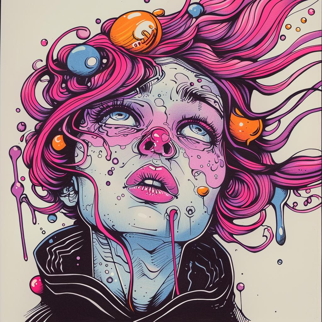 woman  pink  bubbles  facial  colorful  contemporary  stylized  whimsical  portrait  creative 929780