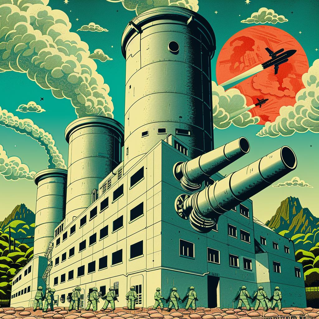 factory  futuristic  militaristic  concrete  towers  cannons  soldiers  urban  scenery  architecture 944572