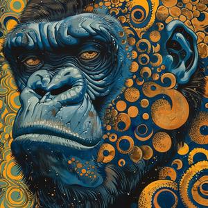 gorilla  portrait  vintage  comic  ArtNouveau  Surrealism  pointillism  gold  indigo  teal 1076856