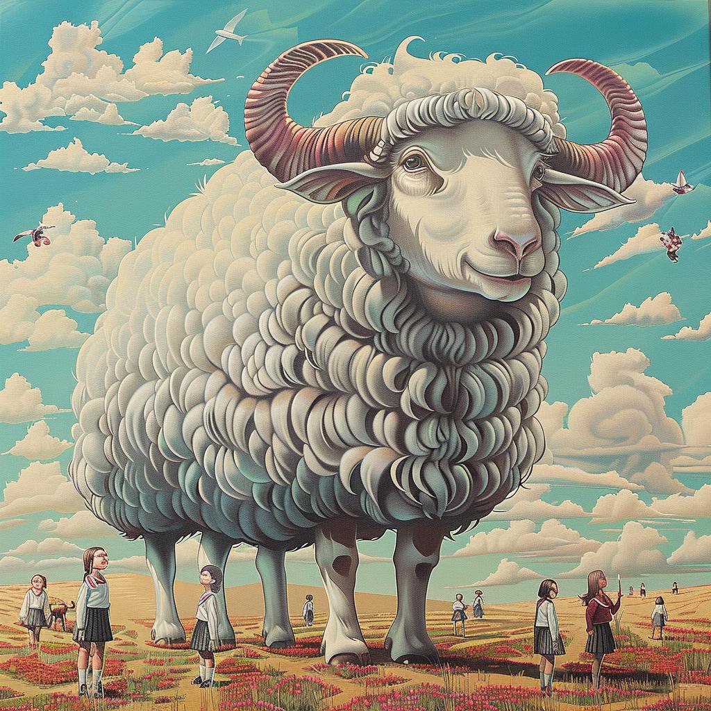 sheep  painting  children  field  nature  cute  animals  environment  whimsical  scenery 978298