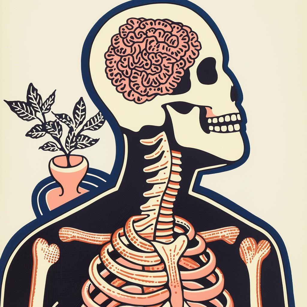 surreal  skeleton  brain  anatomy  poster  minimal  creative  art  simple  colorful 961533
