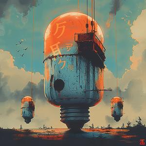 light  bulb  tower  background  blue  sunset  chromolithography  orange  teal  art 1040339