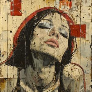 encaustic  paint  woman  red  eyes  art  colorful  abstract  portrait  modern 1064280