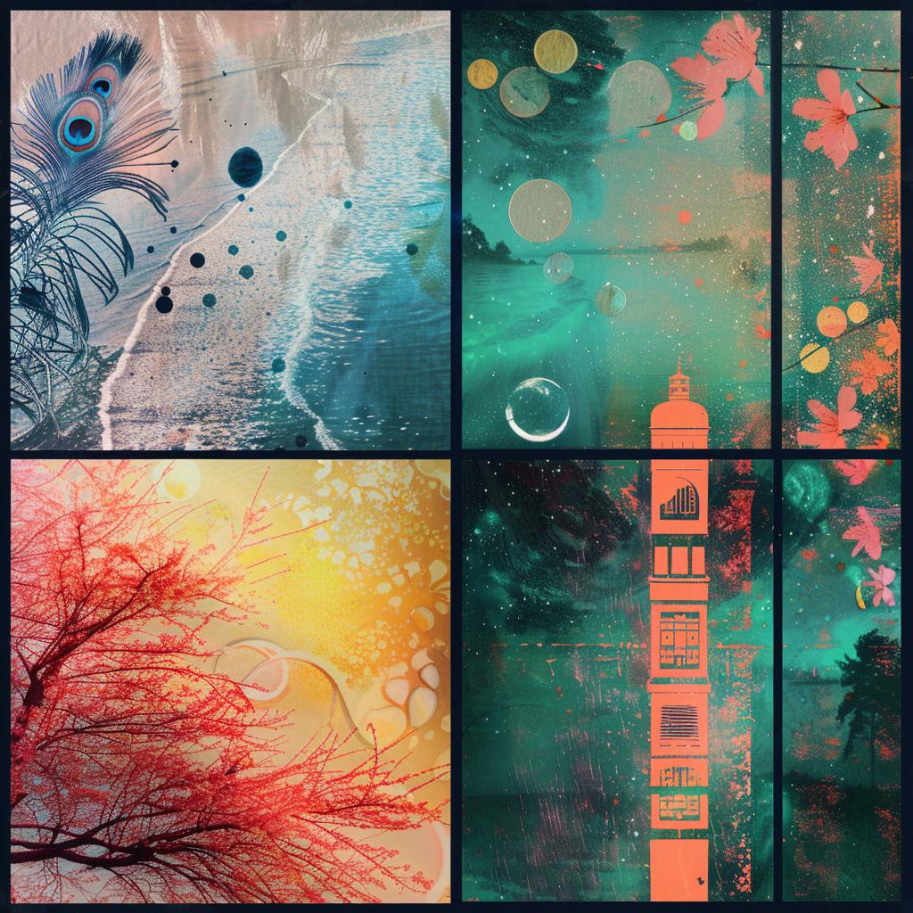 collage  peacock  feathers  bioluminescent  waves  cherry  blossom  aurora  borealis  tropical 1017039
