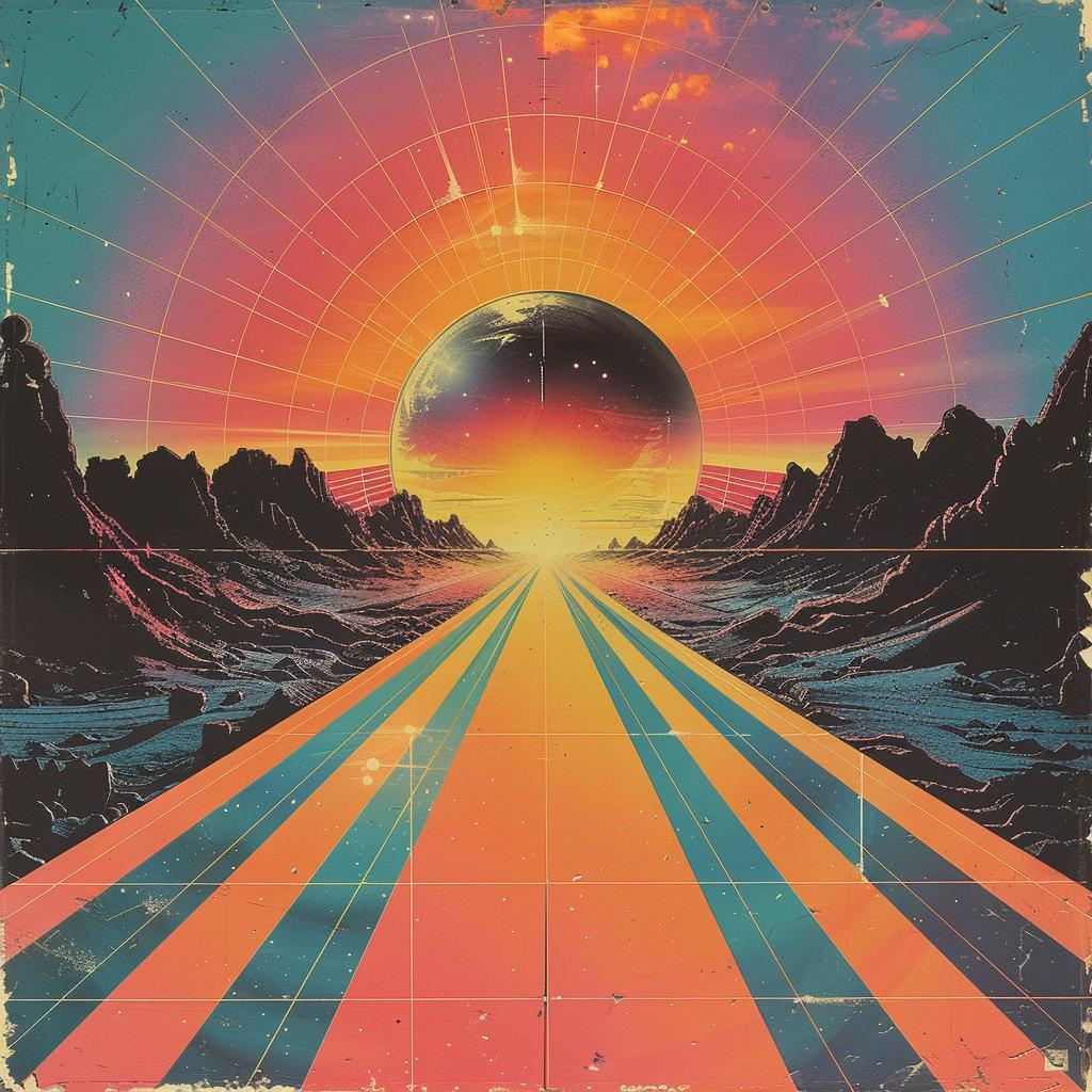 album  poster  1980s  synthwave  electro  sun  rising  art  trippy  geometric 960808