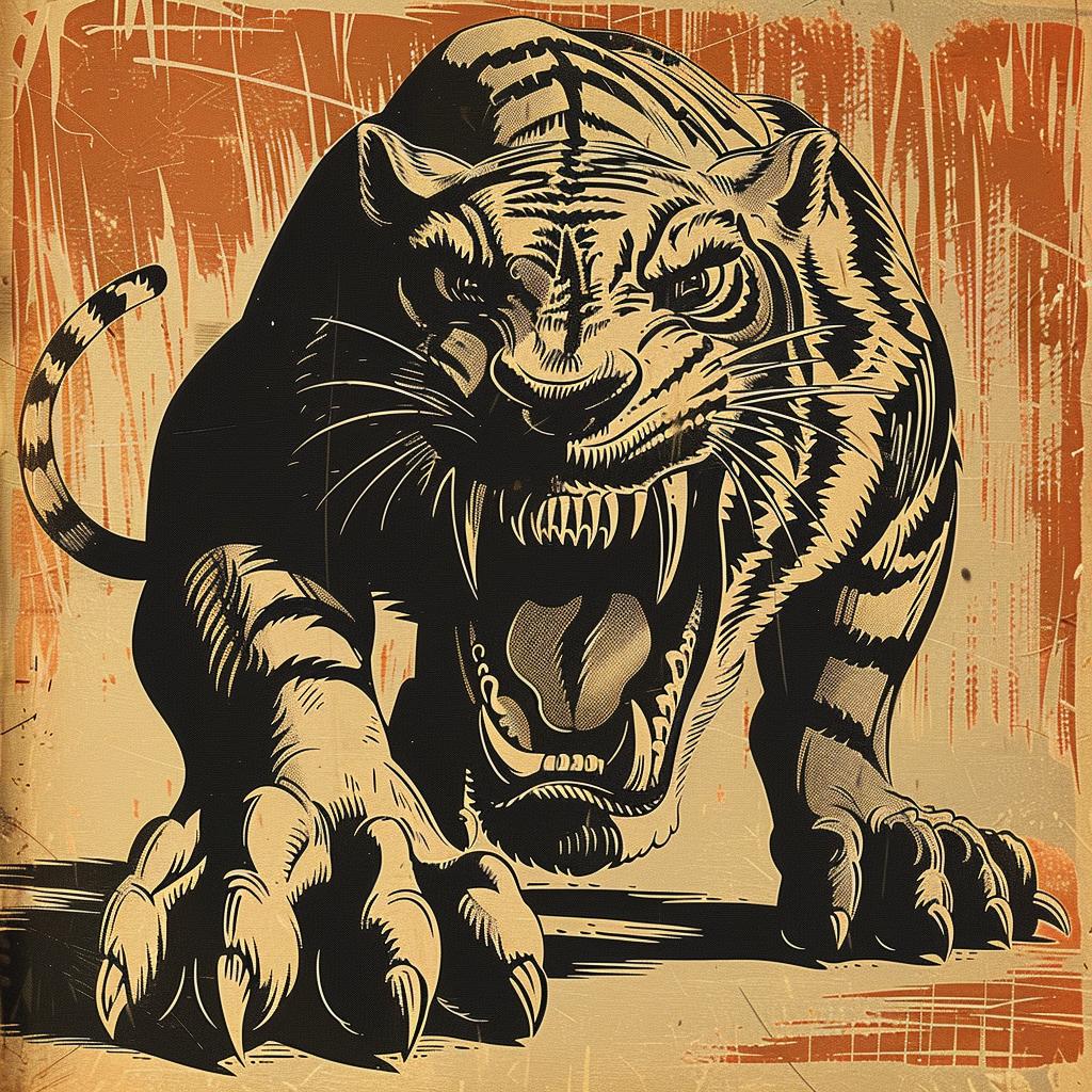 tiger  mythical  terrifying  creature  woodprint  McFarlane  style  illustration  dark  unique 929232