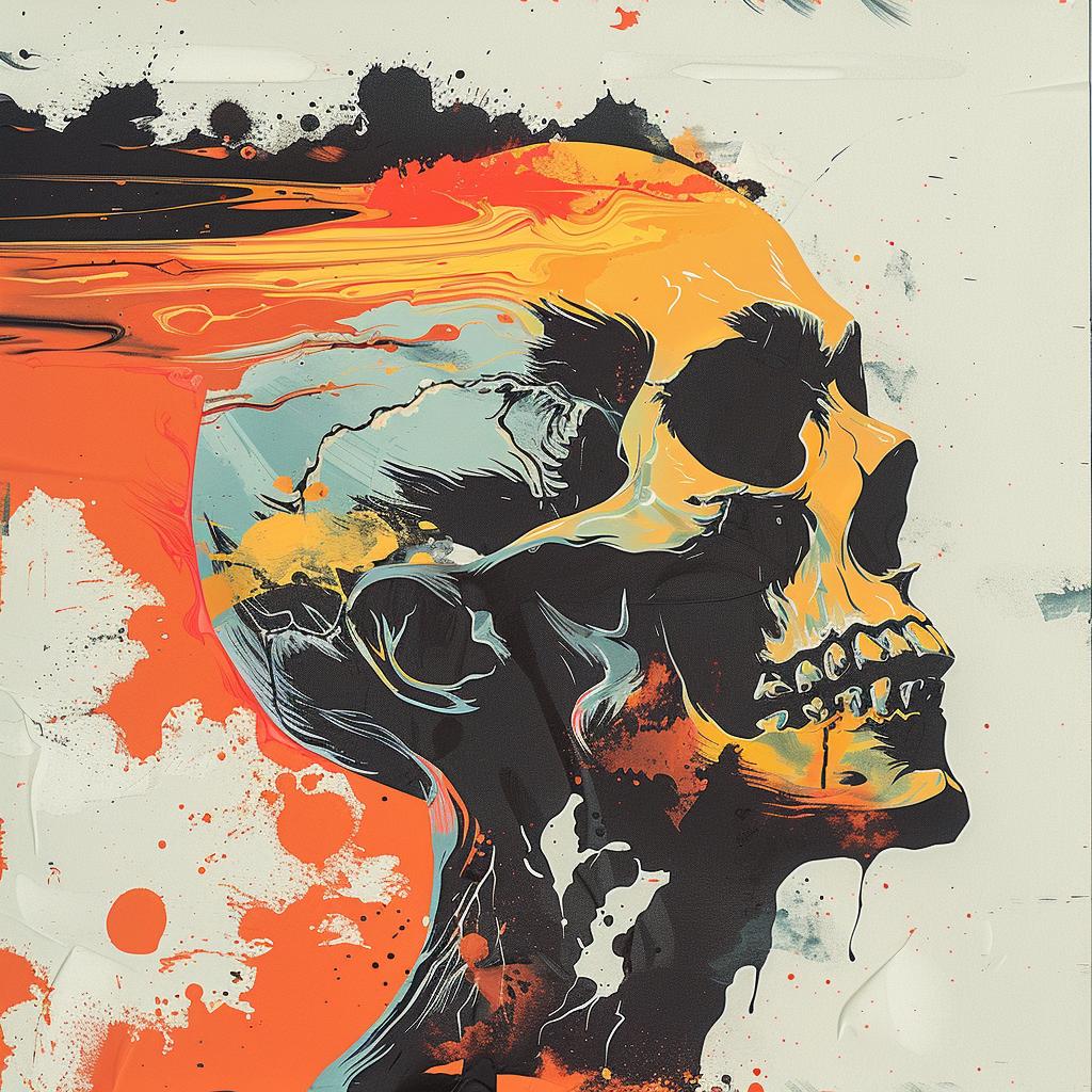 surreal  album  cover  hyper-realistic  screenprinting  Christoph  Niemann  skull  paint  splatter 960519
