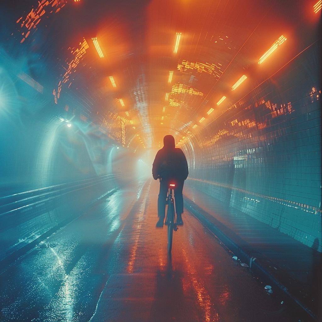 double  exposure  tunnel  surreal  bicyclist  lighting  blue  orange  volumetric  night 1031515