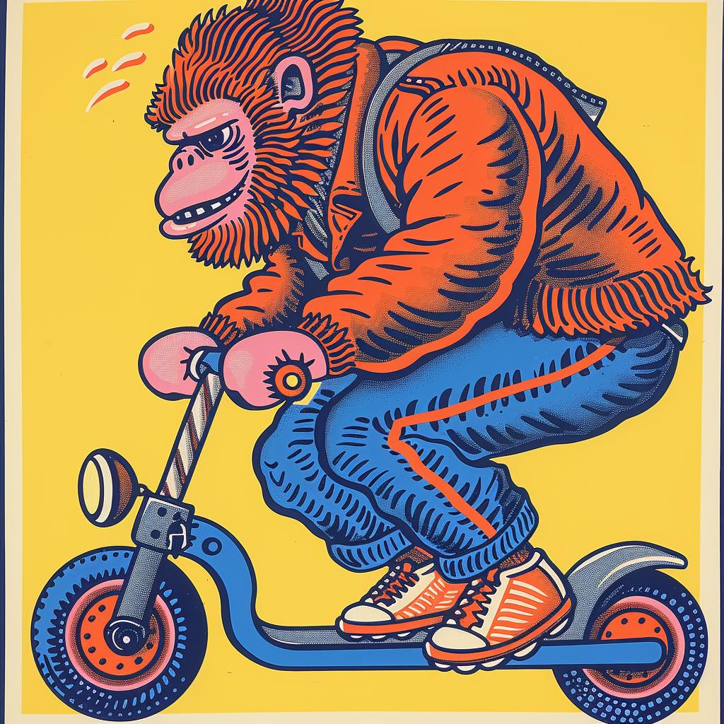 sasquatch  scooter  poster  animal  design  fun  playful  movement  cartoon  raw 962780