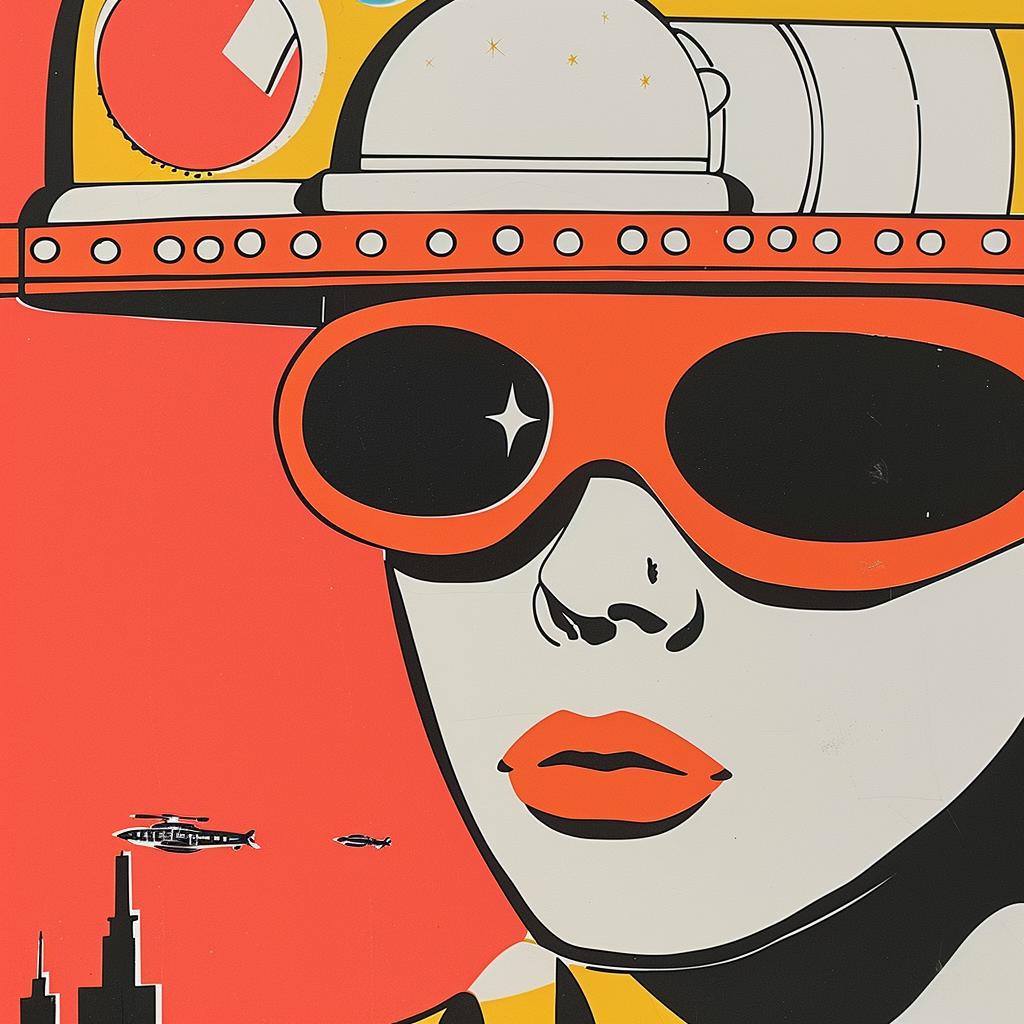 surreal  album  cover  poster  woman  helmet  sunglasses  stylized  graphic  design 1019563
