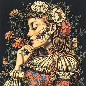 woman  flowers  skull  chromolithography  art  illustration  colorful  fantasy  dark  vibrant 1048479