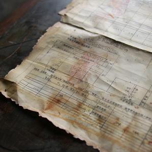 vintage  work  order  1940  paper  writing  table  authentic  document  aged 1075109