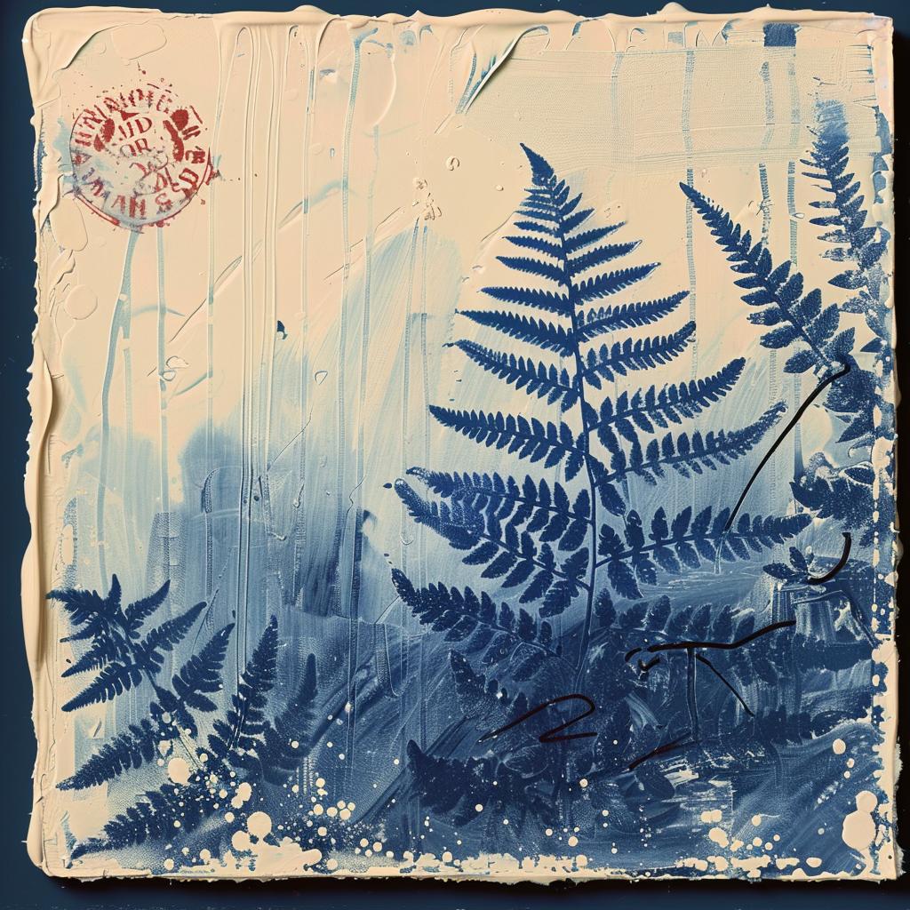encaustic  paint  palette  knife  impasto  ferns  blue  white  botanical  nature 948095