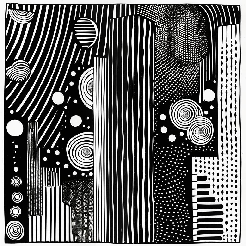 linocut  print  city  black  white  circles  lines  halftone  etching  art 964002