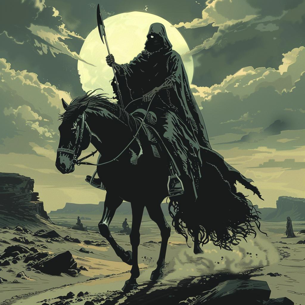 Grim  Reaper  horse  desert  dark  mythical  moody  illustration  fantasy  surreal 1019687