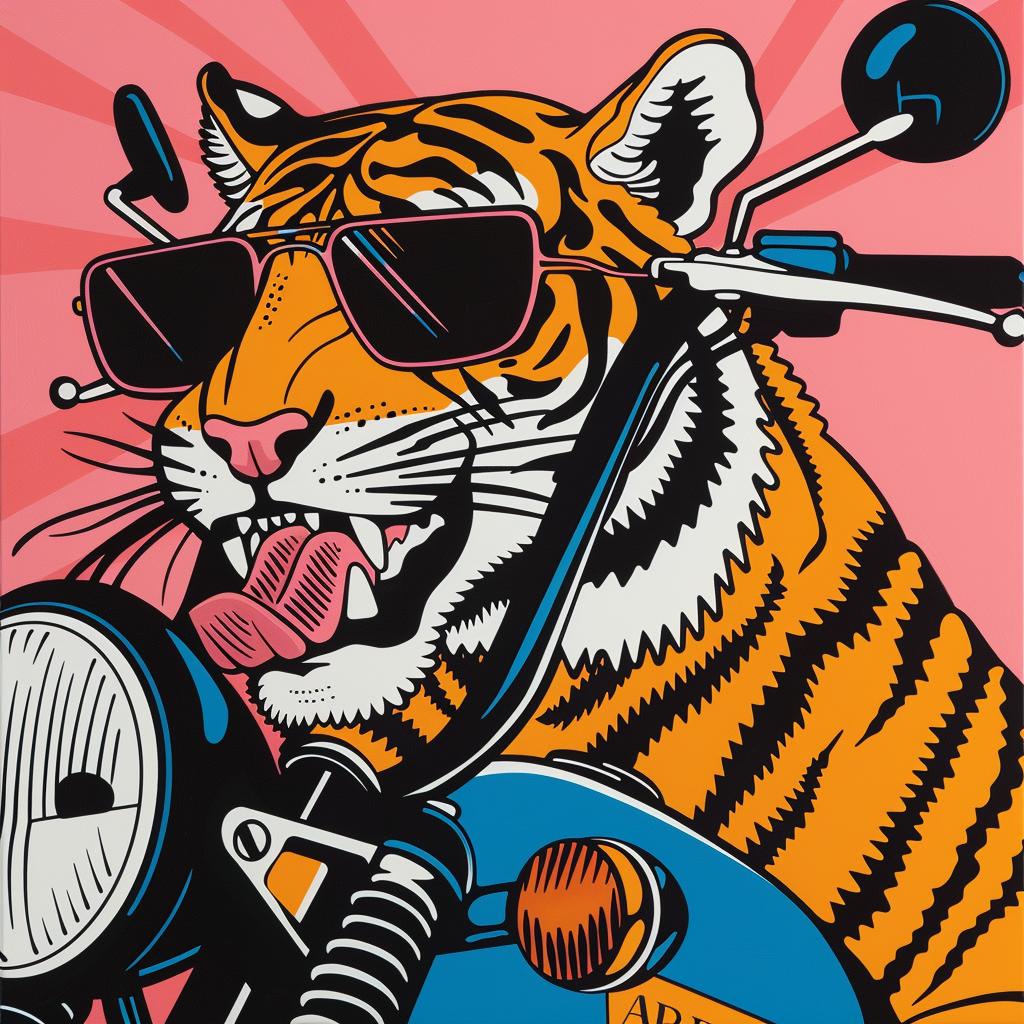 tiger  motorcycle  sunglasses  wildlife  humor  vibrant  playful  animal  transportation  stylized 1024314
