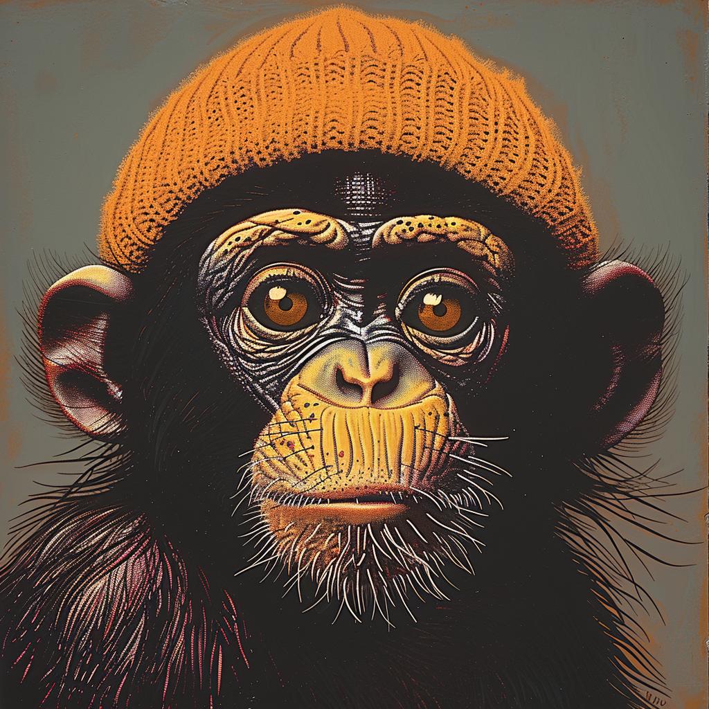 painting  chimpanzee  monkey  hat  orange  knit  adorable  character  playful  cute 1025294