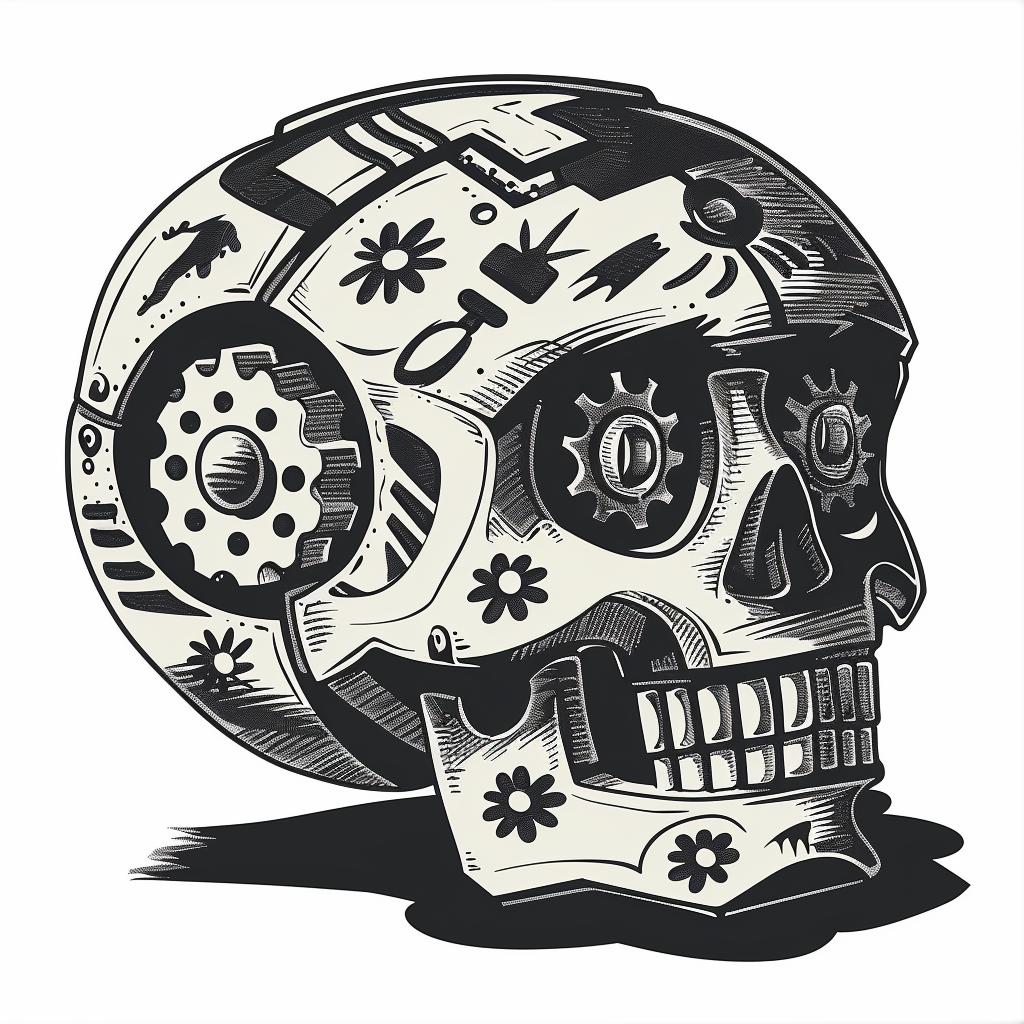 skull  gears  symbols  cyborg  design  concept  robot  background  art  style 944031
