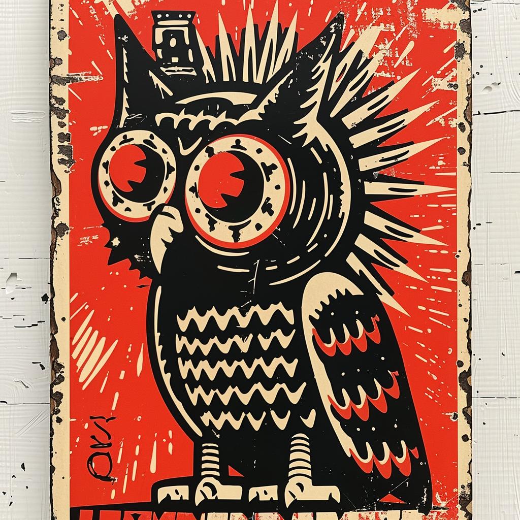 owl  collage  abstract  expressionism  vintage  streetwise  blend  red  black  art 950040